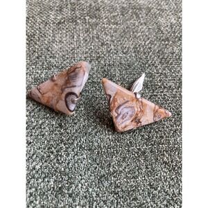 Vintage Swank Triangular Stone Cufflinks – Jasper Agate Look – Silver Tone – MCM
